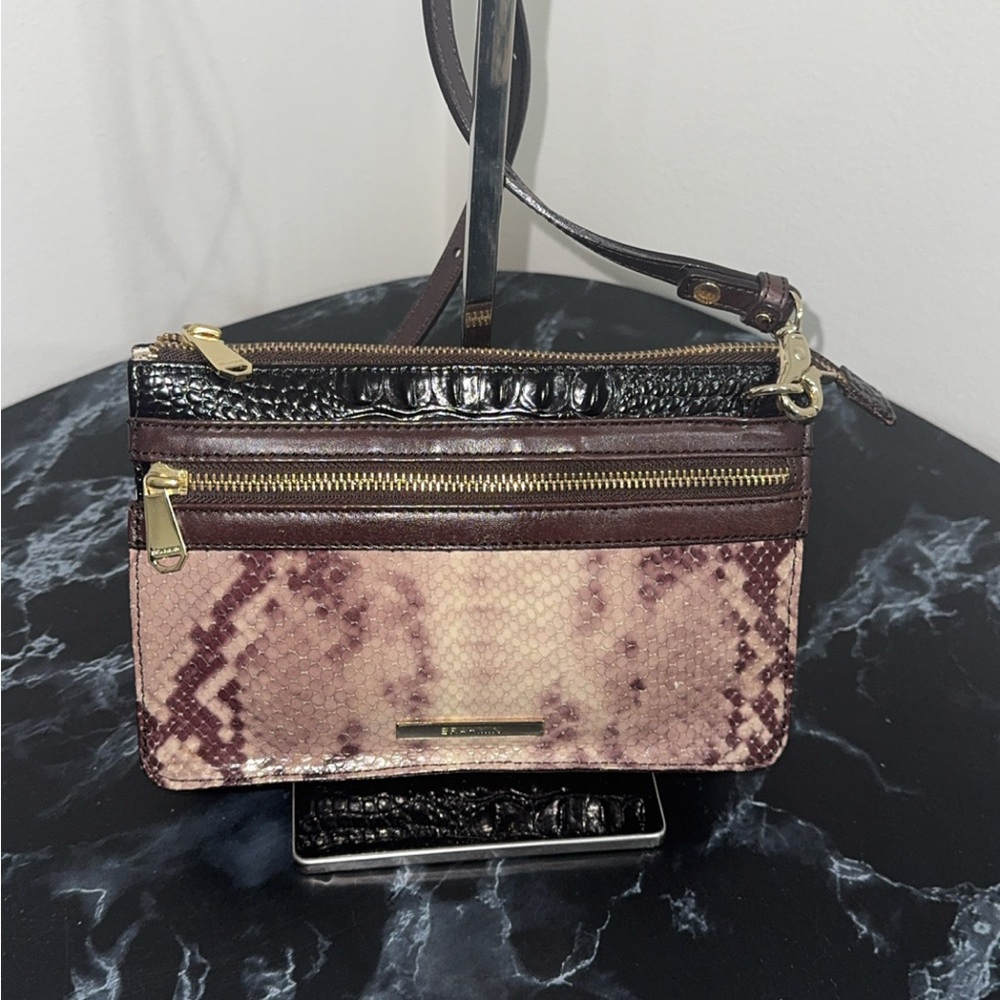 Brahmin Jillian Crossbody Croc Snake Brown Leather Evening Bag AUTHENTIC